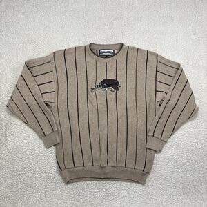 Vintage 80s 90s Shenandoah Chunky Knit Embroidered Golf Sweater Striped Cotton L
